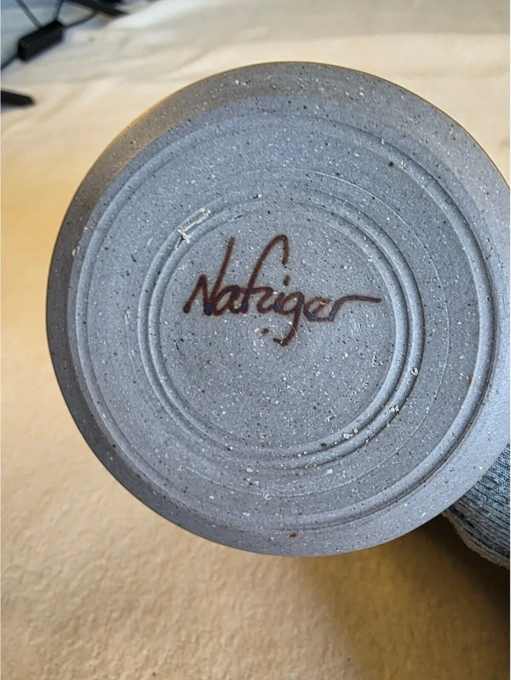 Vintage Signed Studio Pottery Stoneware Candlestick Holder Blue Gray 4